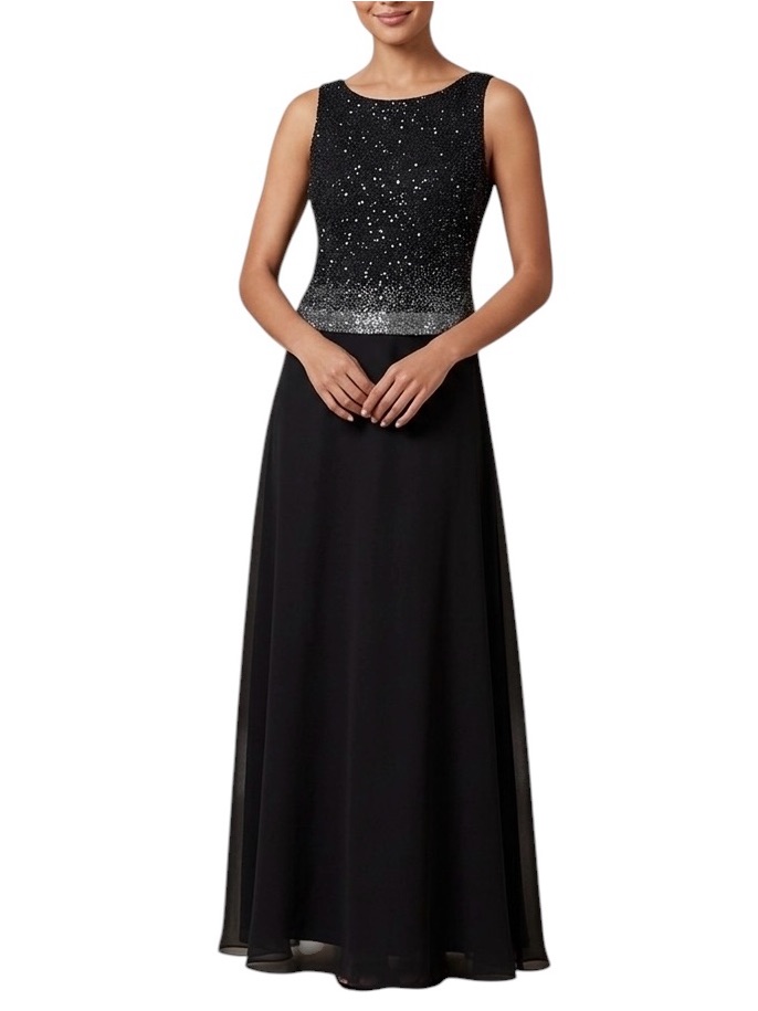 J Kara Sz 12 Navy Blue Iridescent Beaded Evening Maxi Dress Gown Mother Bride
